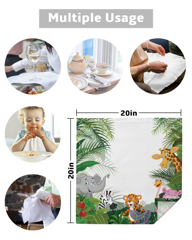 Dzsungel Állat Rajzfilm Zsiráf Elefánt Szalvéták Kendőkészlet Esküvői Asztalterítő Puha Konyhai Vacsoraszalvéták Karácsonyi szalvéták