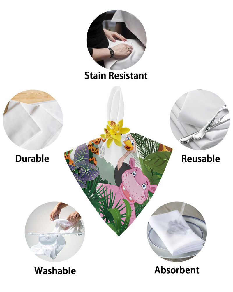 Dzsungel Állat Rajzfilm Zsiráf Elefánt Szalvéták Kendőkészlet Esküvői Asztalterítő Puha Konyhai Vacsoraszalvéták Karácsonyi szalvéták