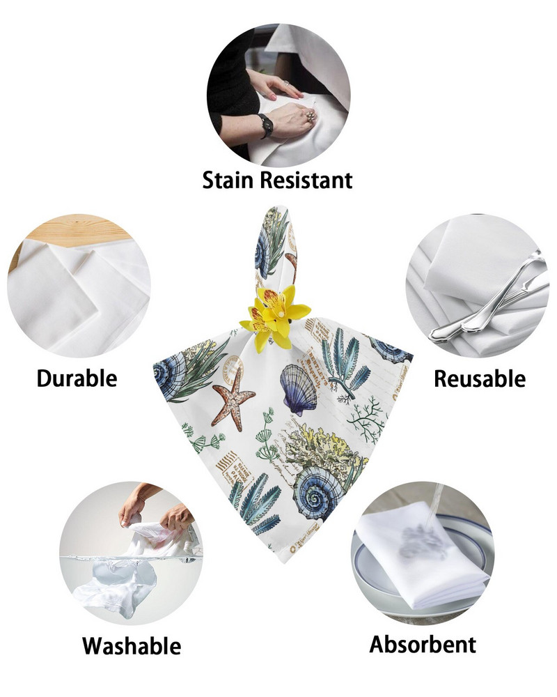 Set de șervețele din pânză de vară, scoici de carapace, stea de mare, pentru banchet festiv, decor de nuntă, prosop de bucătărie, șervețele de masă