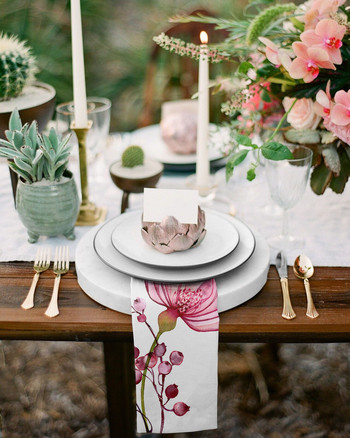 Акварелни цветя Комплект салфетки от розов плат Празничен банкет Сватбен декор Чаена кърпа Кухненска маса Салфетки