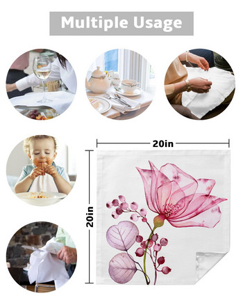 Акварелни цветя Комплект салфетки от розов плат Празничен банкет Сватбен декор Чаена кърпа Кухненска маса Салфетки