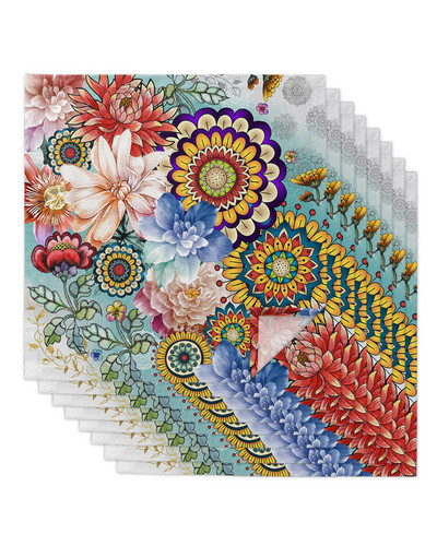 Комплект платнени салфетки с цветя Bohemian Mandala Празничен банкет Сватбен декор Чаена кърпа Кухненска маса Салфетки