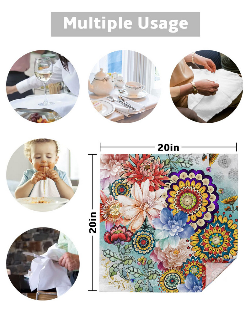 Bohemiškos mandalos gėlių servetėlių rinkinys Šventiniam banketui vestuvių dekoravimui arbatos rankšluostis virtuvės pietų stalo servetėlės
