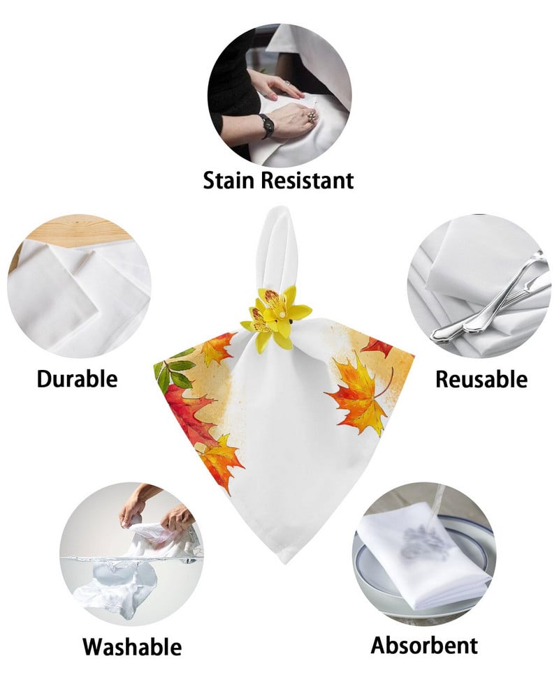 Toamna portocaliu acuarela frunze de arțar set șervețele de pânză retro pentru banchet festiv Decor de nuntă prosop de bucătărie șervețele de masă