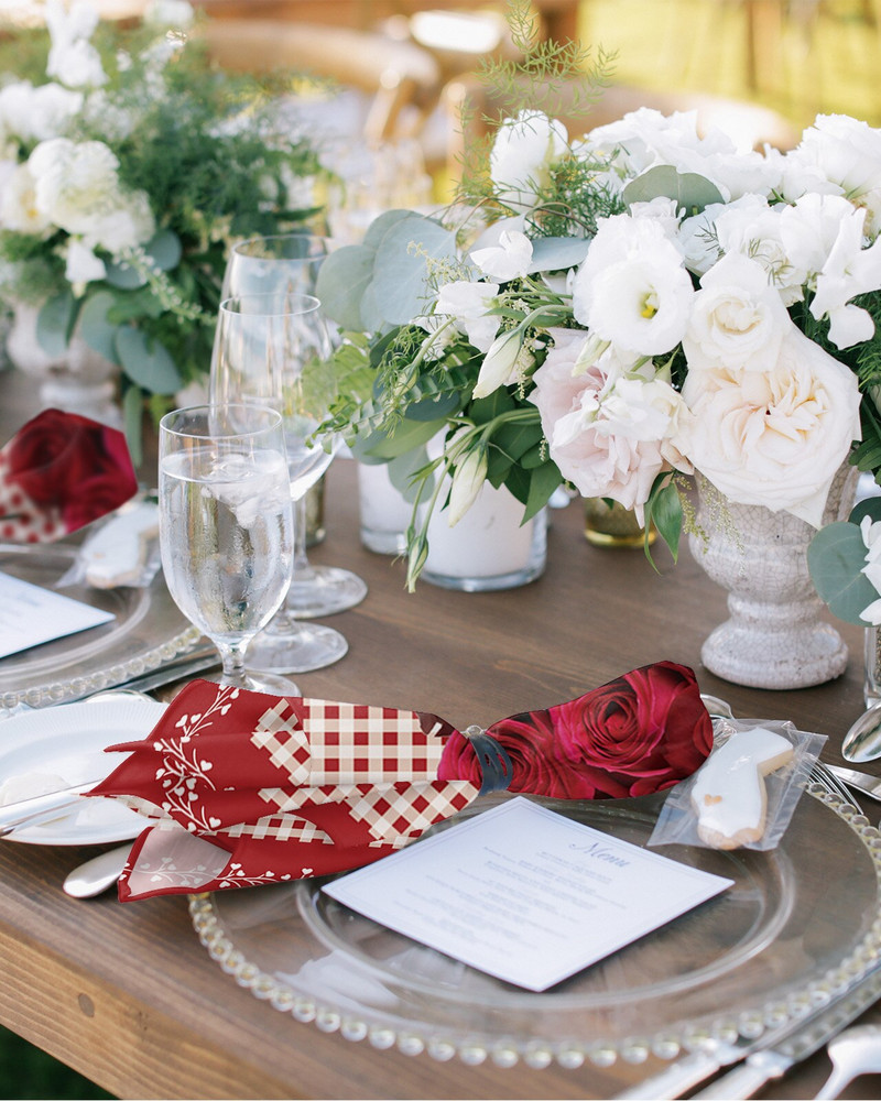 Valentín Láska Ruža Kockované obrúsky Sada látok Svadobné obrusy Párty Obrusy Mäkké kuchynské obrúsky Vianočné obrúsky