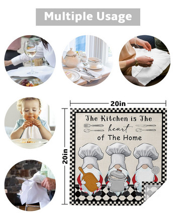 Комплект платнени салфетки Gnome на кухненския готвач Празничен банкет Сватбен декор Чаена кърпа Кухненска маса за вечеря Салфетки