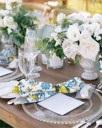 Λεμόνι Μπαρόκ Λουλούδι Μπλε Λευκό Σετ υφασμάτινες χαρτοπετσέτες Διακόσμηση γιορτινής δεξίωσης γάμου Πετσέτα κουζίνας Τραπεζοπετσέτες τραπεζιού