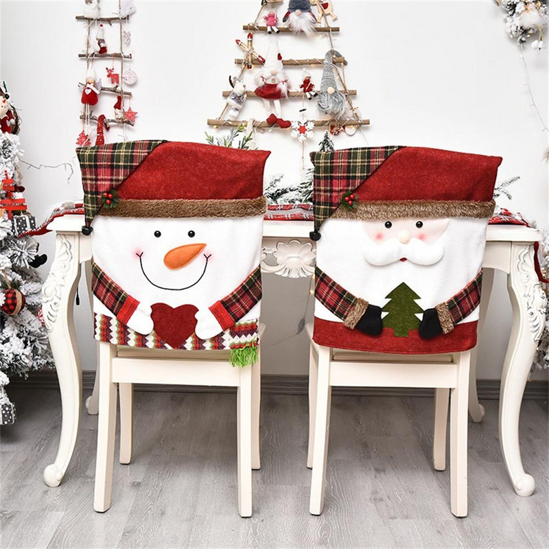 Poťah na jedálenský stôl, stoličky, zadné poťahy na stoličky, Vianoce, Santa Claus, los, vianočné dekorácie pre domácu párty, dekoratívne doplnky