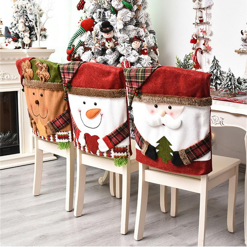 Poťah na jedálenský stôl, stoličky, zadné poťahy na stoličky, Vianoce, Santa Claus, los, vianočné dekorácie pre domácu párty, dekoratívne doplnky