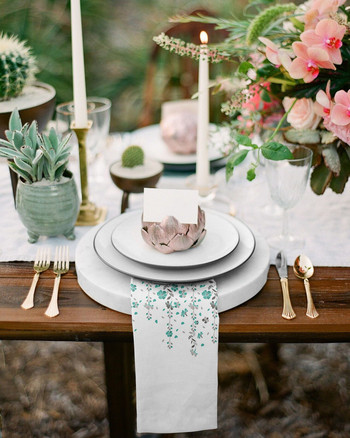 Комплект платнени салфетки с флорално сив цвят Празничен банкет Сватбен декор Чаена кърпа Кухненска маса за вечеря Салфетки