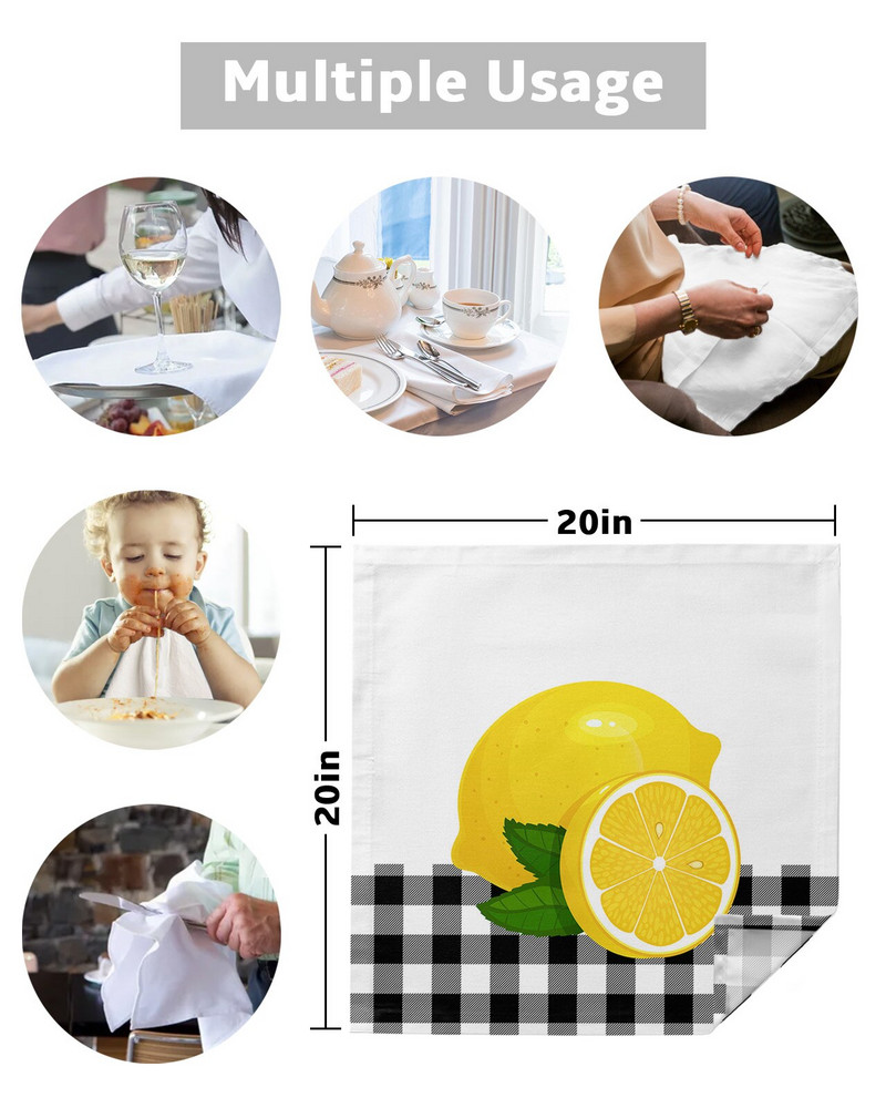 Fructe Lămâie Alb-negru Servețele de masă cu zăbrele Set de pânză Batistă moale Decorare de nuntă Banchet Servețele de cină Pânză