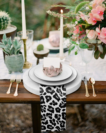 Черно-бяла текстура на кожата на леопард Салфетки Комплект платове Сватбено парти Покривка за маса Меки кухненски салфетки за вечеря Коледни салфетки