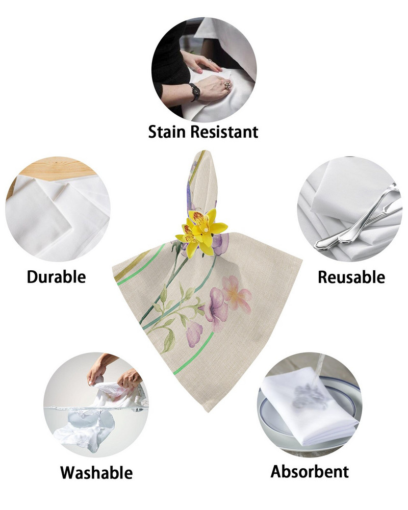 Set de șervețele din pânză cu flori de primăvară, pentru banchete festive, decor de nuntă, prosop de bucătărie, șervețele de masă