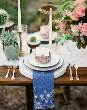 Χριστουγεννιάτικη νιφάδα χιονιού μπλε φόντο χαρτοπετσέτες υφασμάτινο σετ Γαμήλιο πάρτι Τραπέζι πανί Μαλακό χαρτοπετσέτες κουζίνας για δείπνο Χριστουγεννιάτικες χαρτοπετσέτες