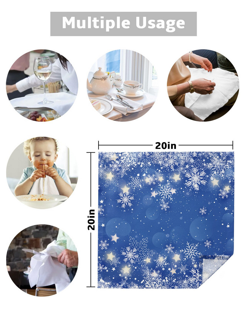 Crăciun fulg de zăpadă cu fundal albastru șervețele set de pânză pentru petrecere de nuntă șervețele moale de bucătărie pentru cină șervețele de Crăciun