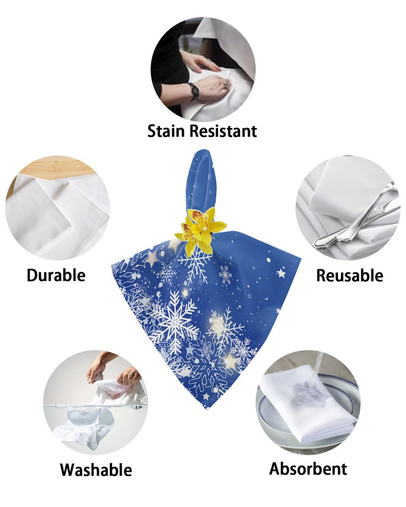 Crăciun fulg de zăpadă cu fundal albastru șervețele set de pânză pentru petrecere de nuntă șervețele moale de bucătărie pentru cină șervețele de Crăciun