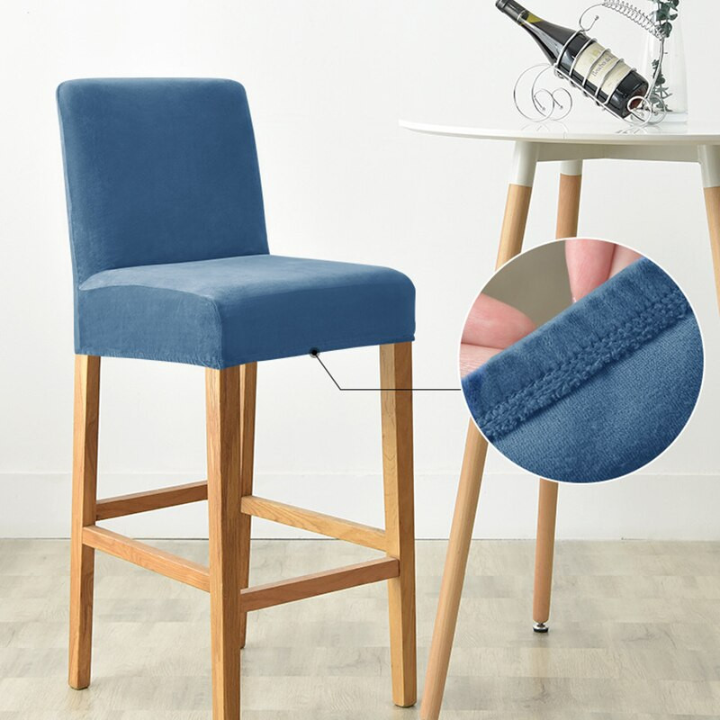 Minkštas aksominis trumpos atlošo kėdės užvalkalas, tamprus vienspalvis baro kėdė valgomojo kavinei namų dekoravimui, mažas sėdynės užvalkalas 1 vnt.