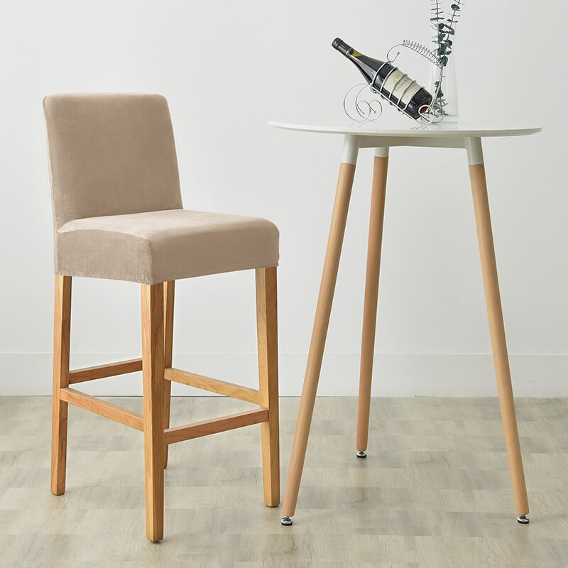 Minkštas aksominis trumpos atlošo kėdės užvalkalas, tamprus vienspalvis baro kėdė valgomojo kavinei namų dekoravimui, mažas sėdynės užvalkalas 1 vnt.