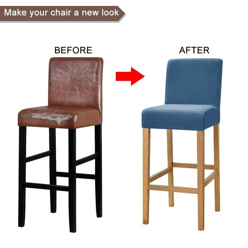 Minkštas aksominis trumpos atlošo kėdės užvalkalas, tamprus vienspalvis baro kėdė valgomojo kavinei namų dekoravimui, mažas sėdynės užvalkalas 1 vnt.