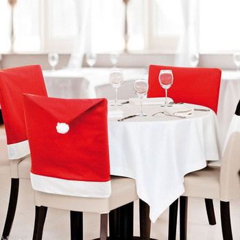 2022 Коледна калъфка за стол Класическа коледна шапка Капачка за трапезен стол Седалка за хранене от нетъкан текстил Дядо Коледа Декор за домашно парти