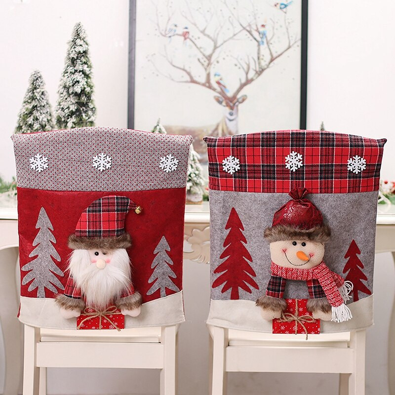 Vianočné poťahy na stoličky, Santa Claus, sviatočné párty dekorácie, jedálenské poťahy na kuchynské stoličky, vianočné dekorácie