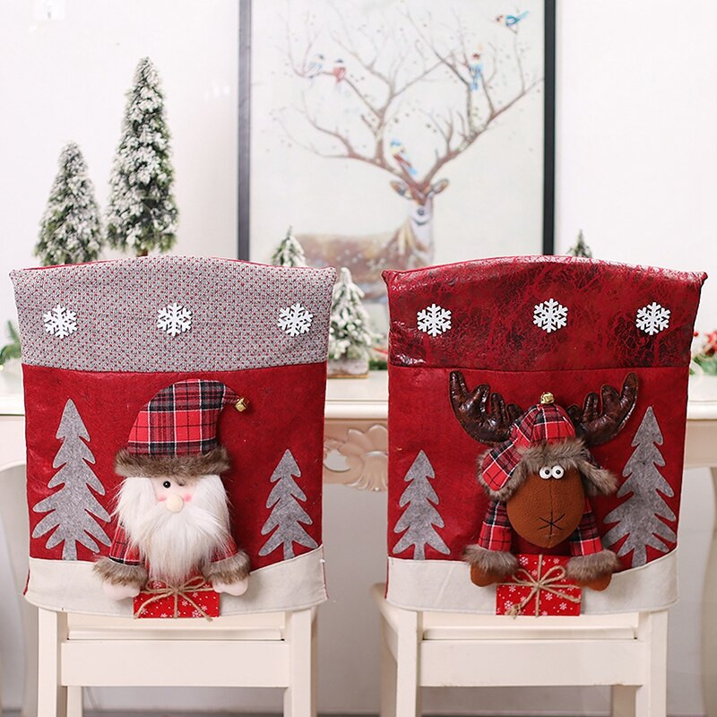 Vianočné poťahy na stoličky, Santa Claus, sviatočné párty dekorácie, jedálenské poťahy na kuchynské stoličky, vianočné dekorácie