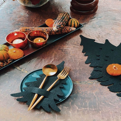 Decorativ Pin Tacâmuri Tacâmuri Șervețel din pâslă 6 bucăți Roșu Verde Crăciun Fericit Decoratiuni pentru masă Decoratiuni pentru masă Anul Nou