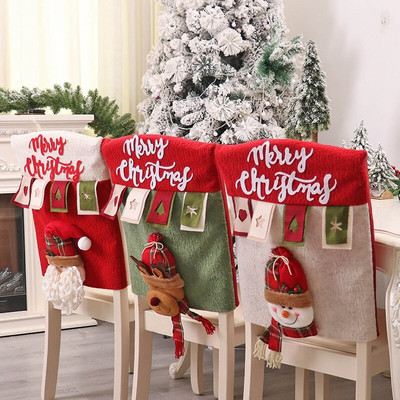 52x46cm Коледен калъф за стол за домашна маса Стол за вечеря Декор на облегалката на Дядо Коледа Снежен човек Шапка Navidad