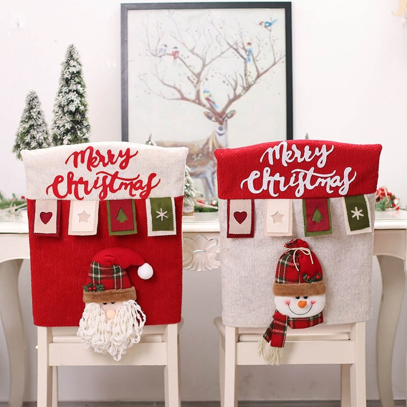 52x46cm Božićna navlaka za stolicu za kućni stol Dekoracija naslona stolice za večeru Snjegović Djed Božićnjak Šešir Navidad