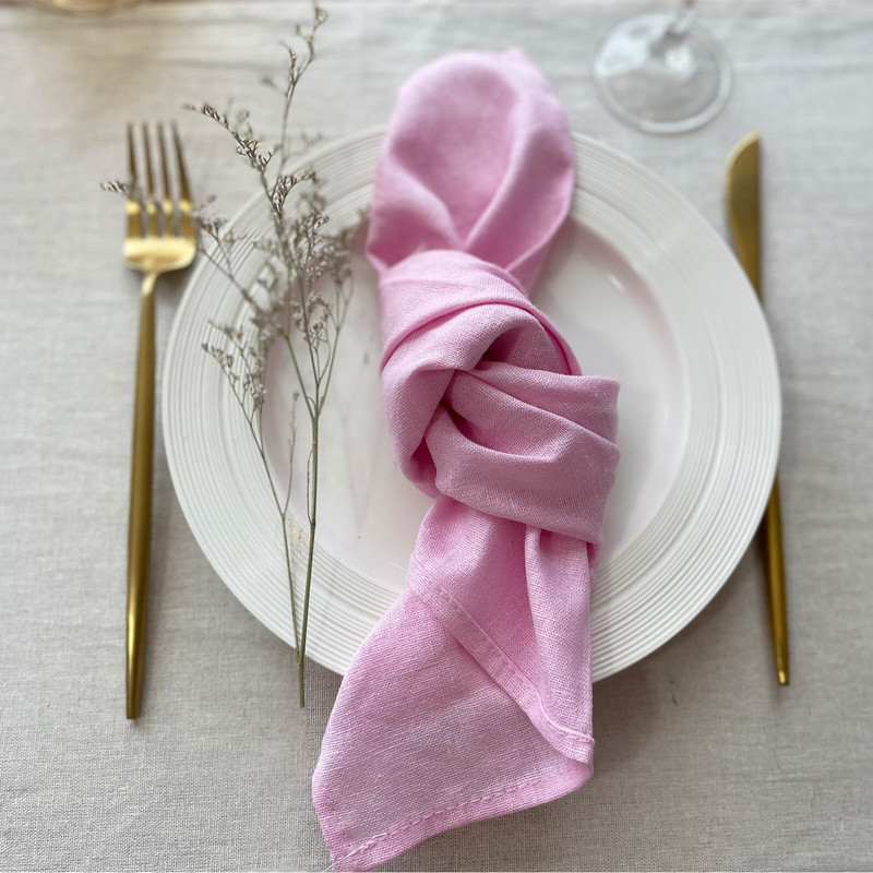 C003A Nagyker mosható 4db/csomag esküvői 42cm*42cm poros rózsaszín zöld 100% vászon asztali szalvéta