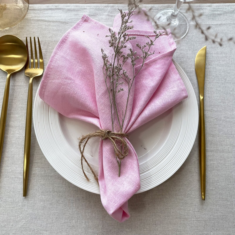 C003A Nagyker mosható 4db/csomag esküvői 42cm*42cm poros rózsaszín zöld 100% vászon asztali szalvéta