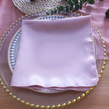 NP016A Висококачествена изработена по поръчка 10 бр./лот прашно розово бяла гладка мека копринена сатенена салфетка за маса