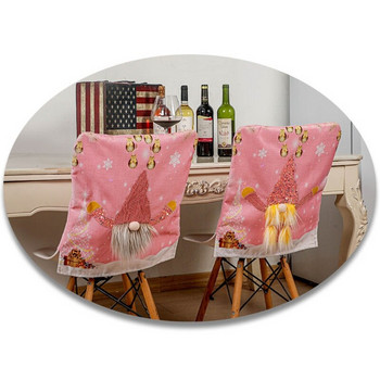 H55E Χριστουγεννιάτικες πούλιες Faceless Gnome Καλύμματα καρέκλας LED Light Up Pink Cartoon Κάλυμμα πλάτης καρέκλας για διακόσμηση πάρτι τραπεζαρίας