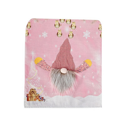 H55E karácsonyi flitterek, arc nélküli gnóm székhuzatok, LED-es világító, rózsaszín rajzfilmes szék háttámla vacsoraparti dekorációhoz