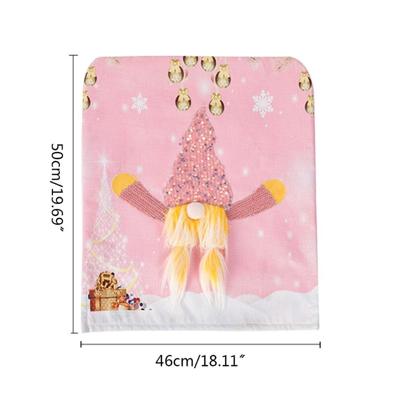 H55E karácsonyi flitterek, arc nélküli gnóm székhuzatok, LED-es világító, rózsaszín rajzfilmes szék háttámla vacsoraparti dekorációhoz