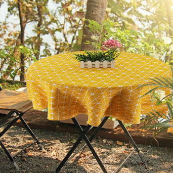 Покривка в японски стил Памучно бельо Кръгла покривка за маса Nordic Покривка за маса за домашна декорация на сватбено тържество Отпечатано бяло жълто