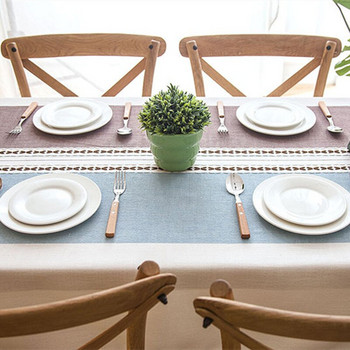 Карирана декоративна ленена покривка с пискюл Водоустойчива маслоустойчива дебела правоъгълна сватбена трапезарна маса Покривка за маса за чай