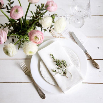 12 τεμ. Λινά χαρτοπετσέτες Λευκές υφασμάτινες χαρτοπετσέτες Τραπέζι για δείπνο για γαμήλιο πάρτι Διαθέσιμο μέγεθος 4