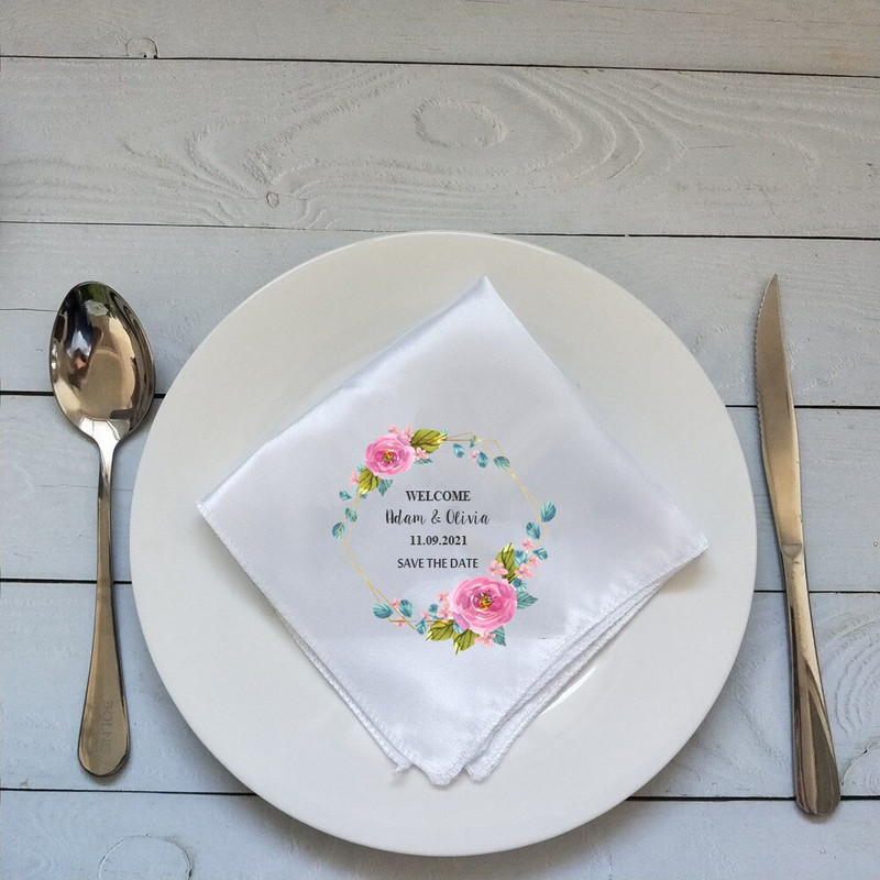 Personalizirane satenske salvete za vjenčanje Po narudžbi Maramice Salvete za večeru za svadbene bankete Salvete Potrepštine za zabave Salvete za stol