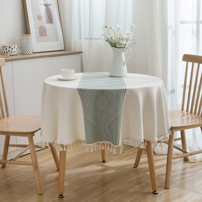 Okrugli stolnjak Bijeli ukrasni stolnjak s resicama za stol Čaj Karta okruglog stola Laneni pokrivač za stol Okrugli božićni stolnjak