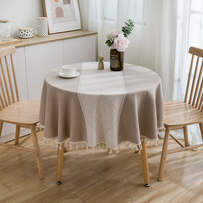 Okrugli stolnjak Bijeli ukrasni stolnjak s resicama za stol Čaj Karta okruglog stola Laneni pokrivač za stol Okrugli božićni stolnjak