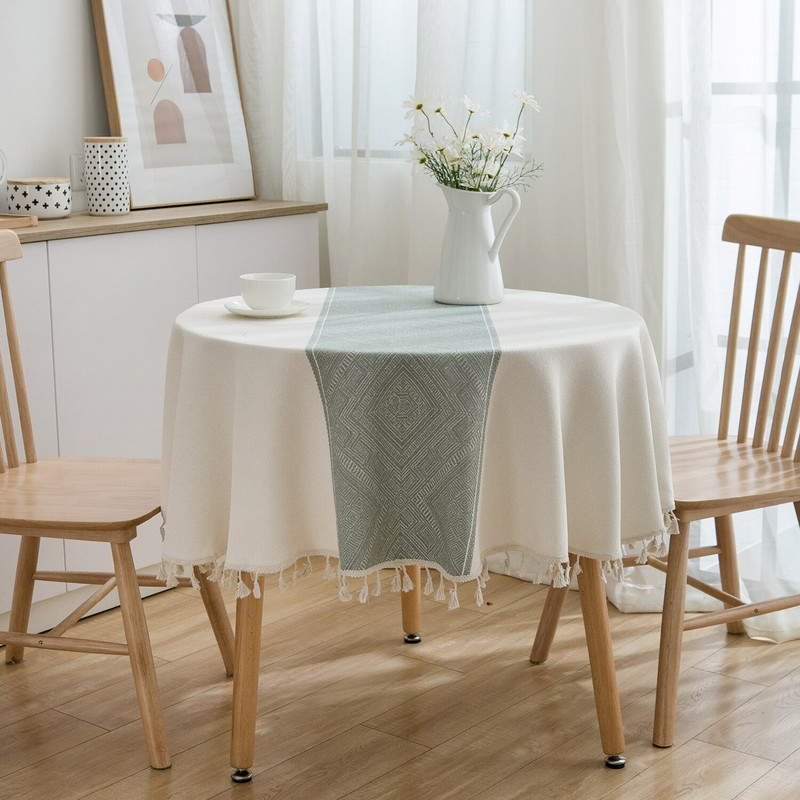 Okrugli stolnjak Bijeli ukrasni stolnjak s resicama za stol Čaj Karta okruglog stola Laneni pokrivač za stol Okrugli božićni stolnjak
