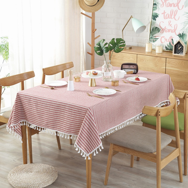 Lihtne triibuline laudlina tavaline tutiga laudlina laudlina puuvillane linane laudlina katterätik Obrus Tafelkleed mantel Mesa