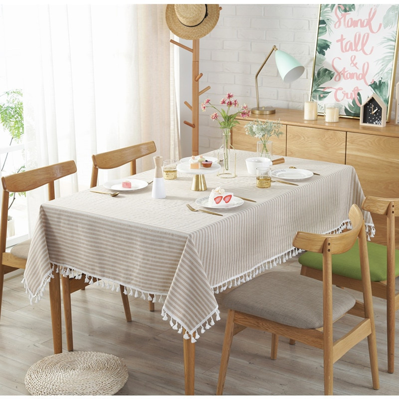 Lihtne triibuline laudlina tavaline tutiga laudlina laudlina puuvillane linane laudlina katterätik Obrus Tafelkleed mantel Mesa