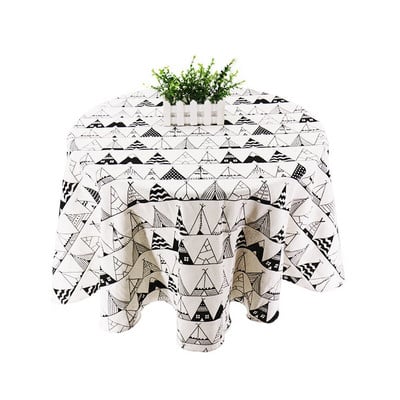 Față de masă rotundă din bumbac imprimat Bucătărie nordică Față de masă pentru sufragerie Husă de masă modernă pentru grădină, decorațiuni pentru nuntă