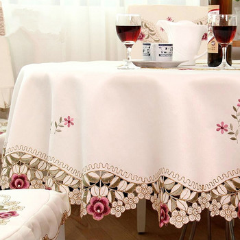 Кръгла покривка с роза Бежови бродирани покривки Покривка за домашна кухня Декорация на маса Домашен текстил Покривка за маса