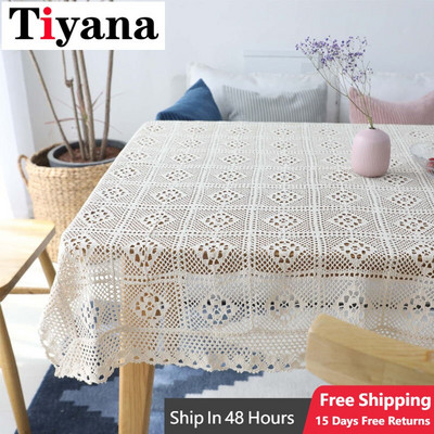 Vintage Bumbac Lenjerie Dantela alba Fata de masa crosetata Bumbac Fata de masa dreptunghiulara Decor textil hotelier Fata de masa Noel