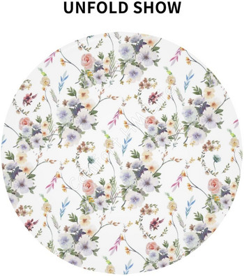 Рустик кръгла флорална покривка Водоустойчива цветна щампа Пролетна покривка с устойчивост на бръчки за хранене на закрито и на открито