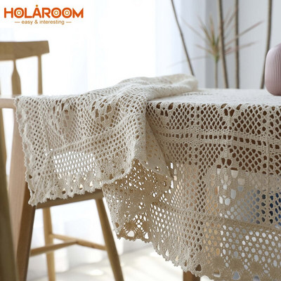 100% pamut kötött csipke terítő Shabby Chic Vintage horgolt terítő vidéki asztalterítő Kézzel készített pamut csipke asztalterítő