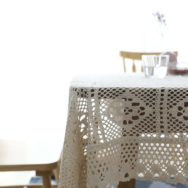 100% bavlnený pletený čipkovaný obrus Shabby Chic Vintage háčkovaný obrus vidiecky obrus Ručne ručne vyrobený bavlnený čipkovaný obrus